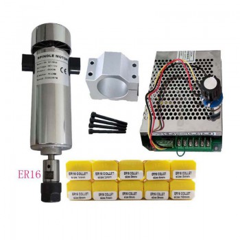 800W 0.79Nm 52mm CNC Spindle Motor Air Cooled Kit with Power Supply & 13Pcs ER11 / 10Pcs ER16 Collets