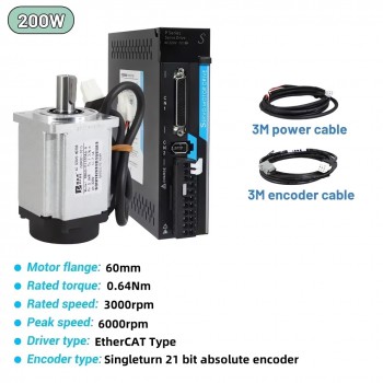 100W-1000W AC Servo Motor EtherCAT Drive CNC Kit 0.318-3.18 N.m with 21 Bit Magnetic Encoder