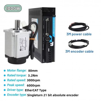100W-1000W AC Servo Motor EtherCAT Drive CNC Kit 0.318-3.18 N.m with 21 Bit Magnetic Encoder