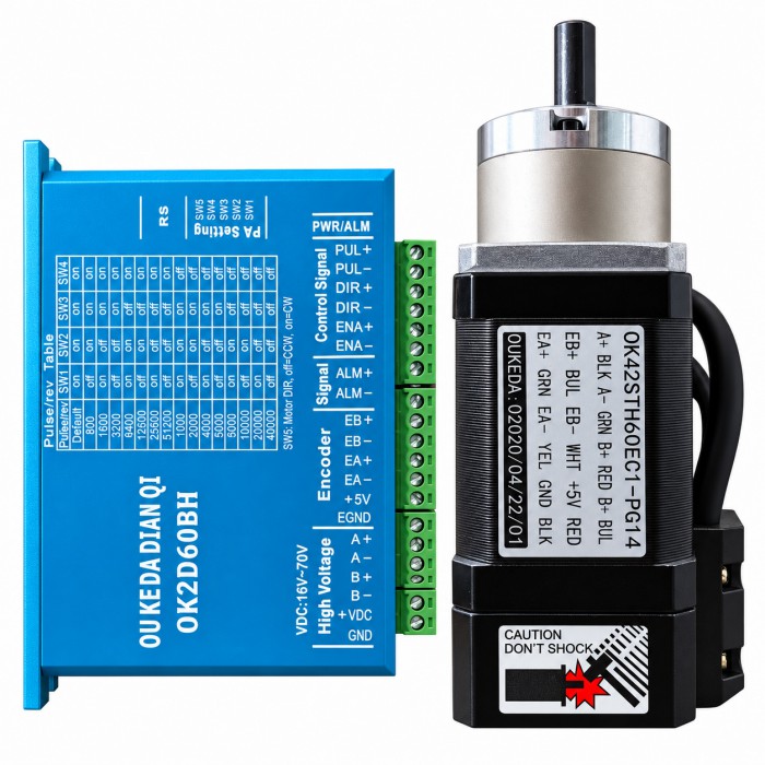 OUKEDA NEMA 17 Closed Loop Stepper Motor & Driver Kit 70Ncm 1.8° 1.8A with Encoder and Planetary Gearbox OUKEDA NEMA 17 Closed Loop Stepper Motor & Driver Kit 70Ncm 1.8° 1.8A with Encoder and Planetary Gearbox