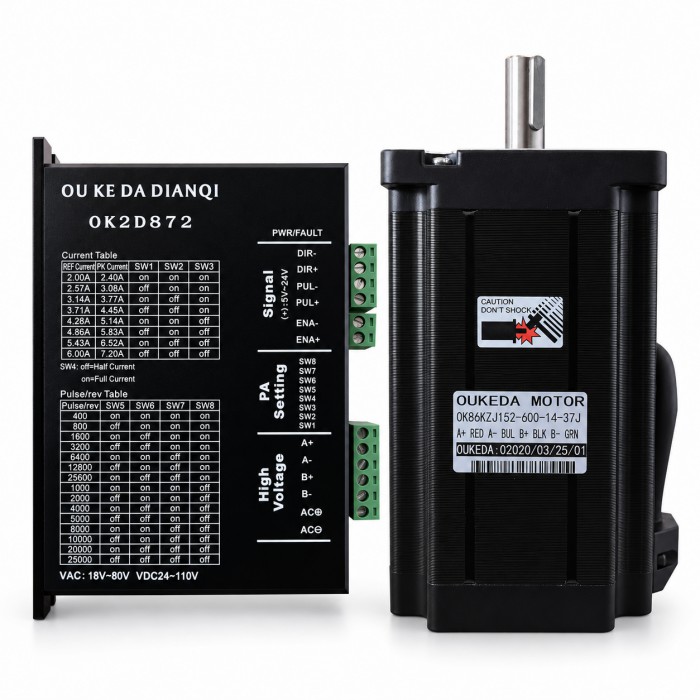 OUKEDA NEMA 34 Stepper Motor & Driver Kit 12Nm 1.8° 6A 4.5V Keyway 2-Phase 86mm OUKEDA NEMA 34 Stepper Motor & Driver Kit 12Nm 1.8° 6A 4.5V Keyway 2-Phase 86mm