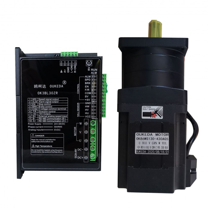 OUKEDA Brushless DC Motor with BLDC Driver Kit Planetary Gearbox 3:1-216:1 48V 2.5Nm 3500RPM 86mm OUKEDA Brushless DC Motor with BLDC Driver Kit Planetary Gearbox 3:1-216:1 48V 2.5Nm 3500RPM 86mm