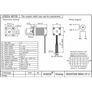 Oukeda Nema 8 Stepper Motor 3.9 Ncm 1.8 Deg 2 Phases 20 × 20 mm 4 Wires