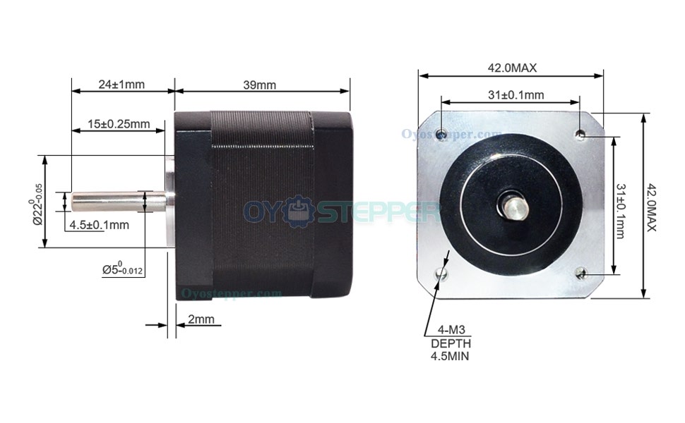 Nema 17 Stepper Motor Bipolar 1.5A 1.8 Degree 45Ncm 12V for DIY CNC/ 3D Printer/Extruder