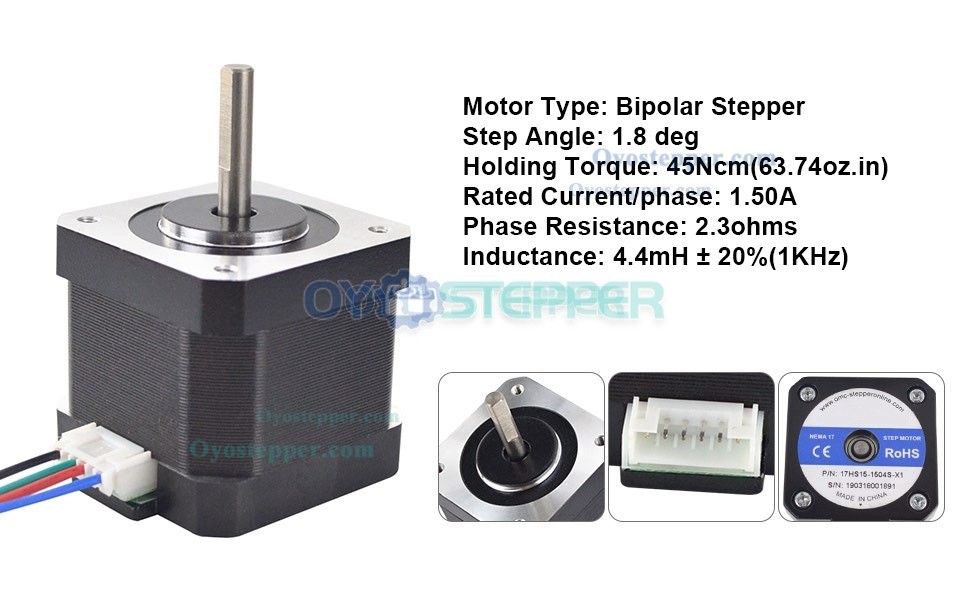 Nema 17 Stepper Motor Bipolar 1.5A 1.8 Degree 45Ncm 12V for DIY CNC/ 3D Printer/Extruder