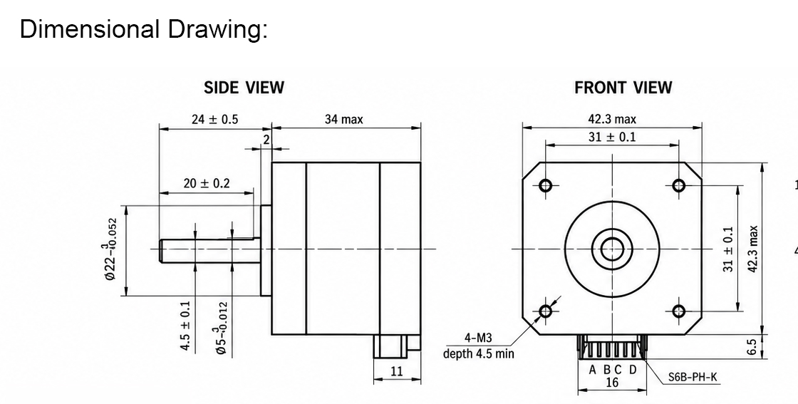 OUKEDA 17HS3401S Nema 17 Stepper Motor 1.8° 32 Ncm 3.6V for 3D Printers 42mm