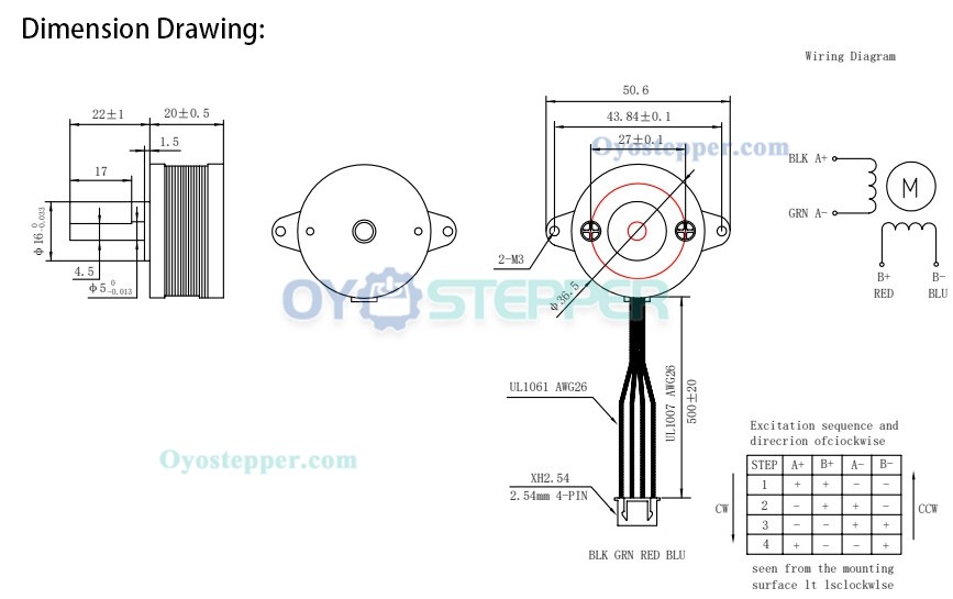 Oukeda Nema 14 Stepper Motor Bipolar 1.8 Deg 12Ncm (16.99oz.in) 1A 10V 36x36x20mm 4 Wires