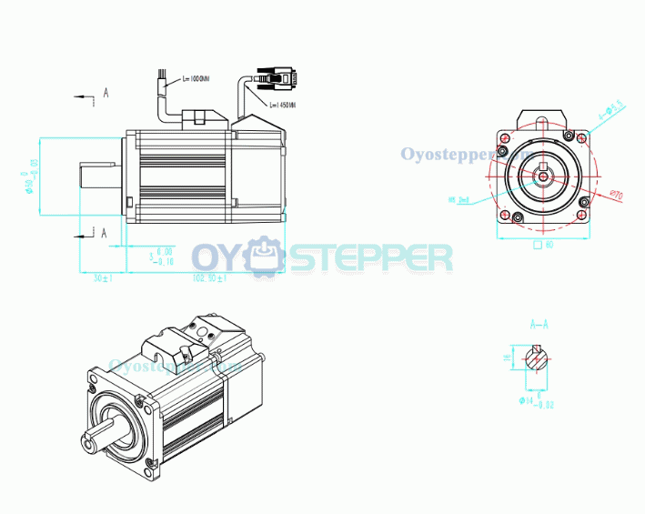 200W 36V 7.6A 0.63N.m 3000 RPM DC Servo Motor 3 Phase with 2500 Lines Encoder 60 x 60mm