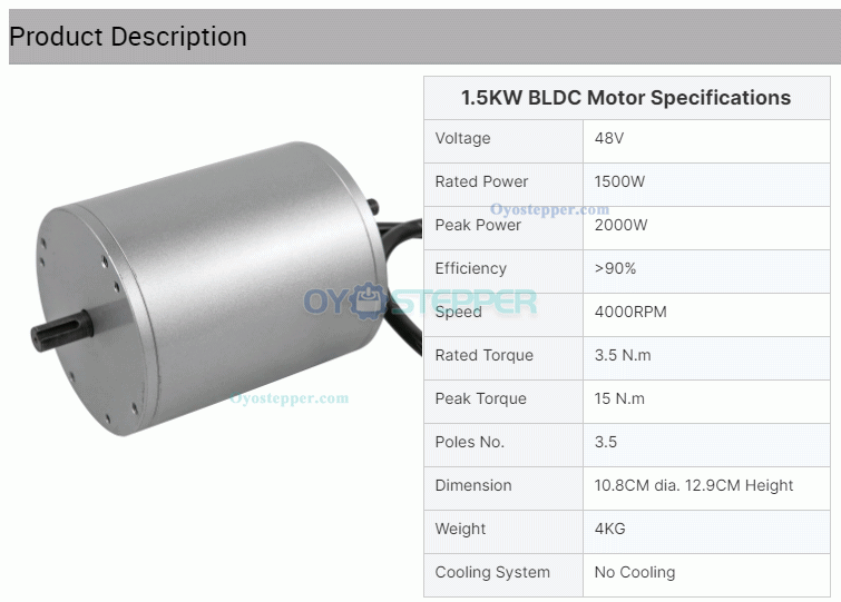 1.5KW 48V Brushless Motor BLDC Motor for Electric Motorcycle & Electric Bike