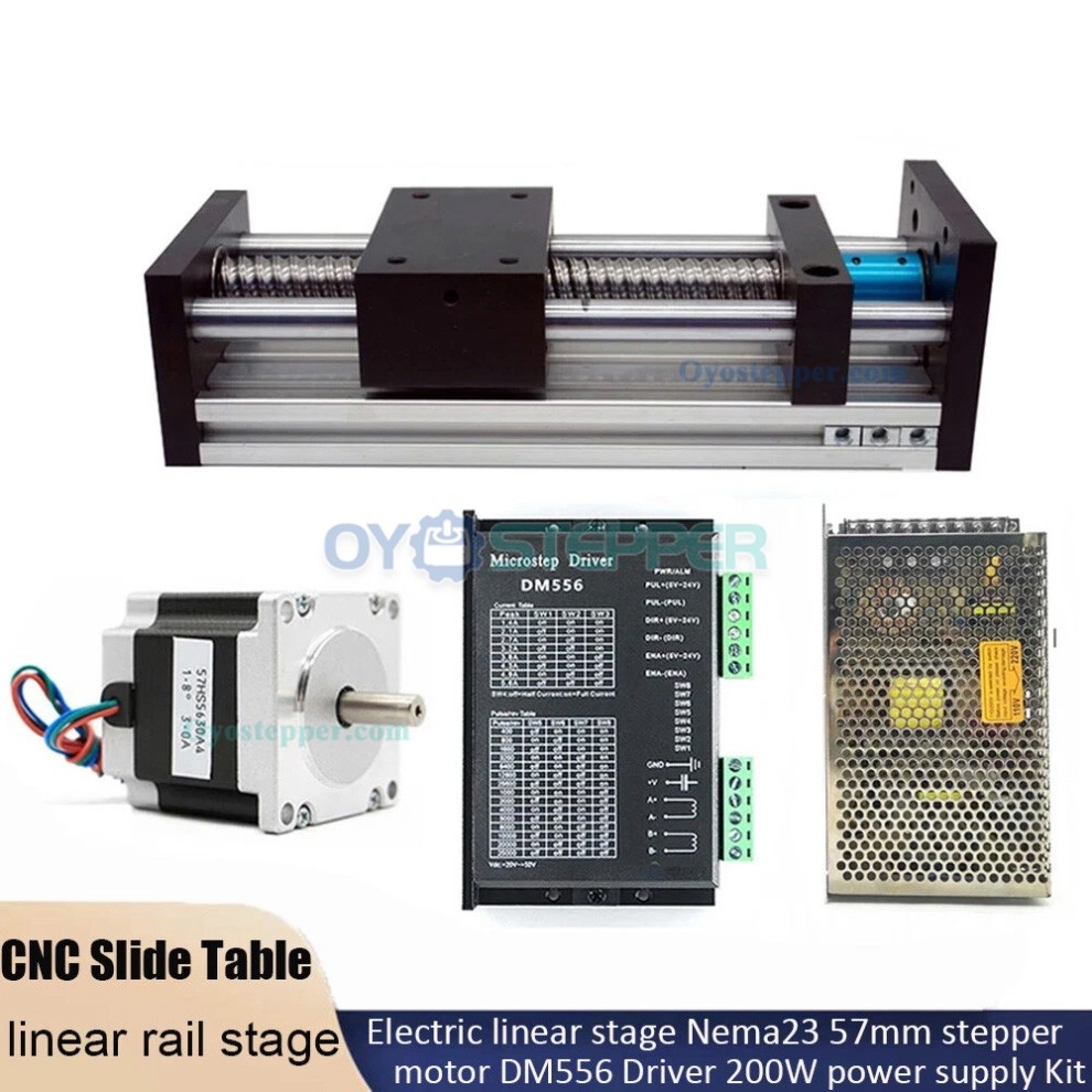 Motorized Linear Stage Ballscrew CNC Slide Table Kit with Nema 23 Motor, Driver & Power Supply Motorized Linear Stage Ballscrew CNC Slide Table Kit with Nema 23 Motor, Driver & Power Supply