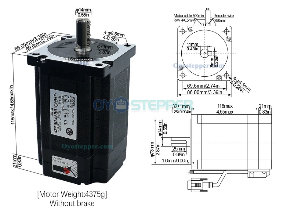 Nema34 Close Loop Stepper Motor 1.8Deg 8N.m (1143oz.in) Without Brake & HBS86 Driver Kit
