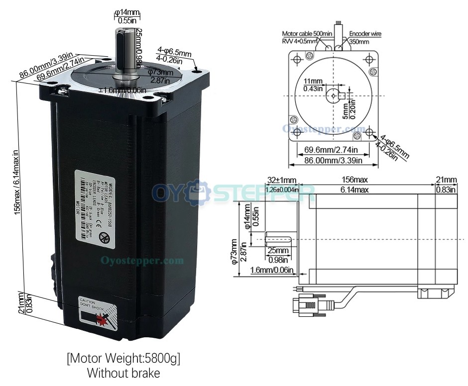 Nema34 Close Loop Stepper Motor 1.8 Deg 12N.m (1714oz.in) + Driver Kit Without Brake