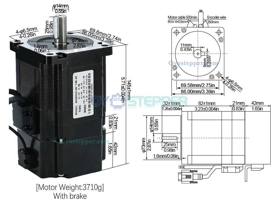 Nema34 Close Loop Stepper Motor Kit 4.5N.m 1.8deg 86HB250-82B & HBS86 Driver With Brake