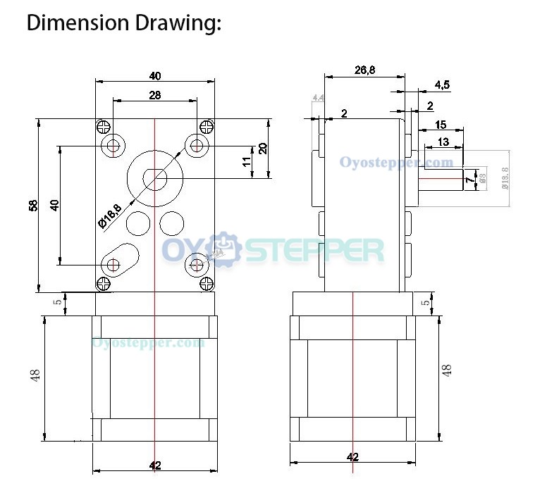 Oukeda Nema 17 Worm Gearbox Stepper Motor 17:1/30:1/50:1/75:1/100:1/290:1/500:1 1.8 Deg 44Ncm 1.68A 2 Phase