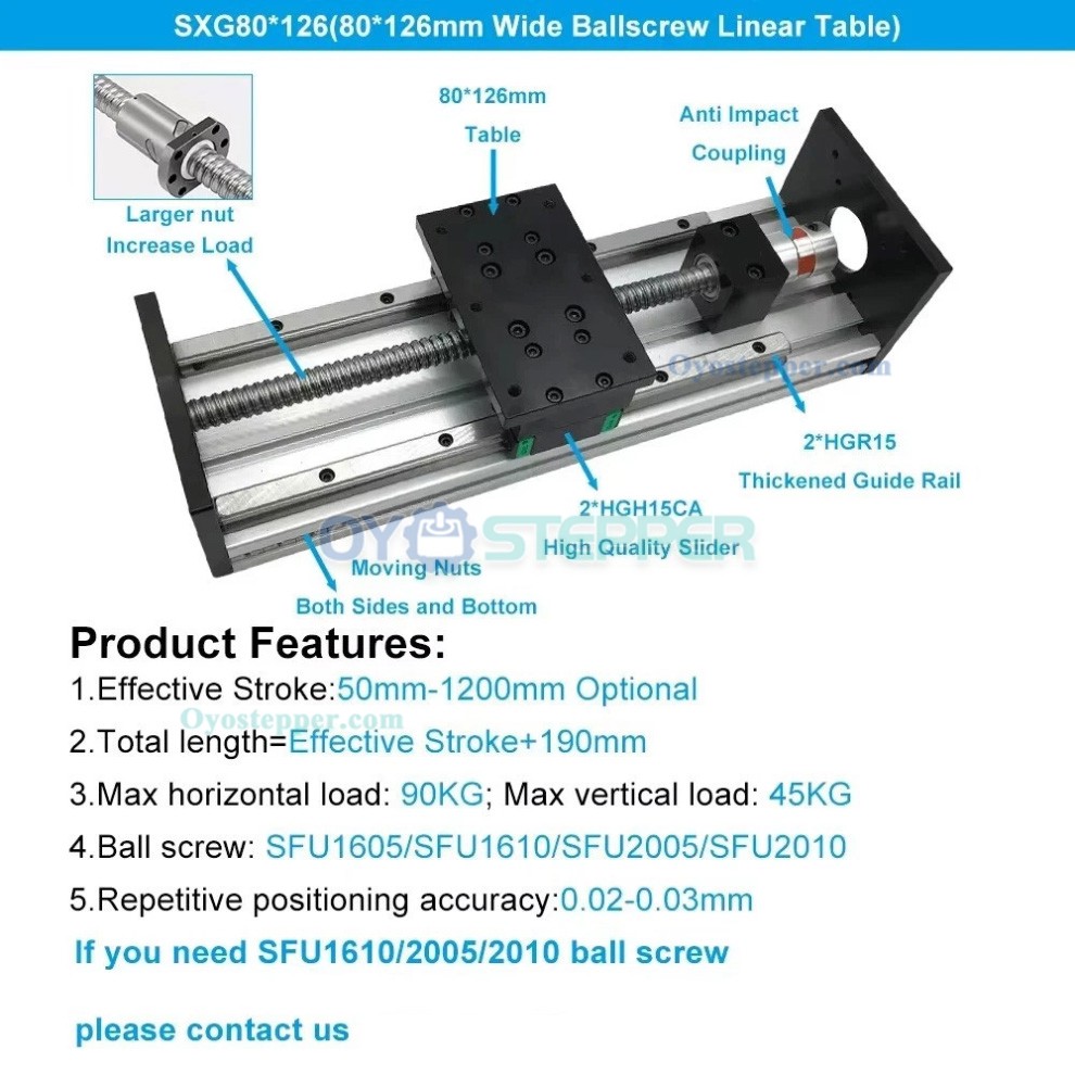 Heavy Duty Linear Motion Guide Stage Ballscrew CNC Linear Slide Table Fit Nema23 / 34 Motor Heavy Duty Linear Motion Guide Stage Ballscrew CNC Linear Slide Table Fit Nema23 / 34 Motor