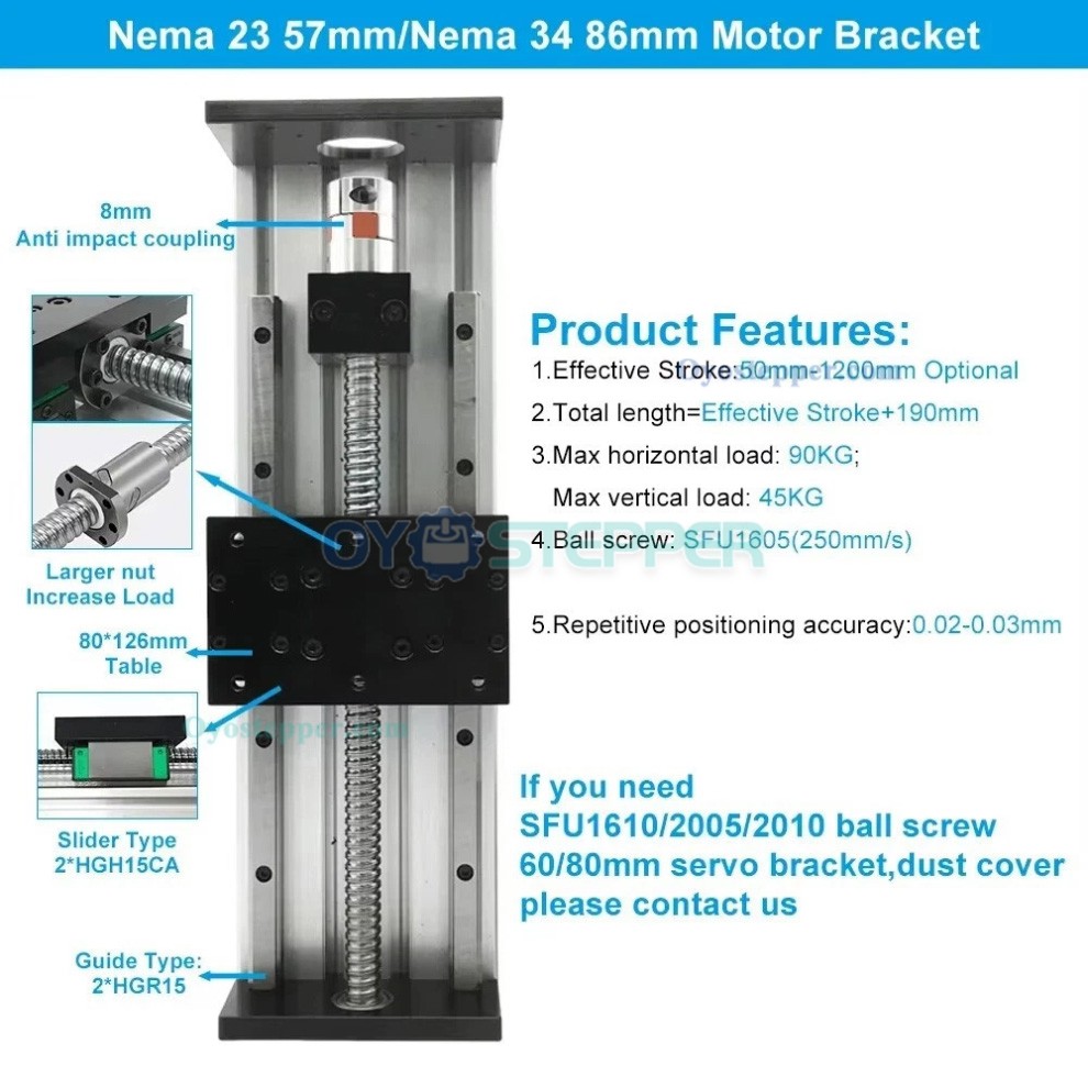Heavy Duty Linear Motion Guide Stage Ballscrew CNC Linear Slide Table Fit Nema23 / 34 Motor Heavy Duty Linear Motion Guide Stage Ballscrew CNC Linear Slide Table Fit Nema23 / 34 Motor