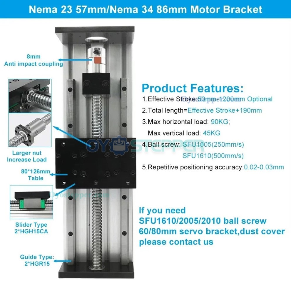 Heavy Duty Linear Motion Guide Stage Ballscrew CNC Linear Slide Table Fit Nema23 / 34 Motor Heavy Duty Linear Motion Guide Stage Ballscrew CNC Linear Slide Table Fit Nema23 / 34 Motor