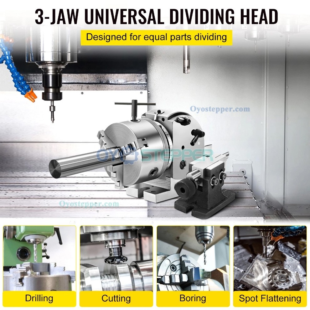 BS-0 Semi 5 Inch Indexing Spiral Dividing Head 3-Jaw Chuck Tailstock Dividing Head For CNC Milling BS-0 Semi 5 Inch Indexing Spiral Dividing Head 3-Jaw Chuck Tailstock Dividing Head For CNC Milling