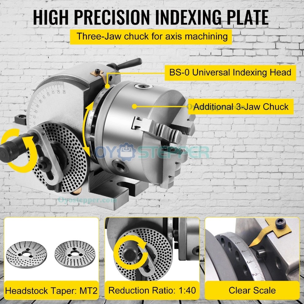 BS-0 Semi 5 Inch Indexing Spiral Dividing Head 3-Jaw Chuck Tailstock Dividing Head For CNC Milling BS-0 Semi 5 Inch Indexing Spiral Dividing Head 3-Jaw Chuck Tailstock Dividing Head For CNC Milling
