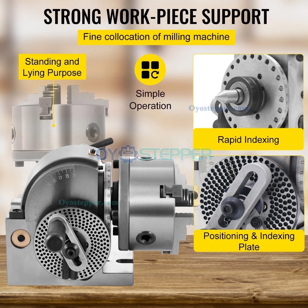 BS-0 Semi 5 Inch Indexing Spiral Dividing Head 3-Jaw Chuck Tailstock Dividing Head For CNC Milling BS-0 Semi 5 Inch Indexing Spiral Dividing Head 3-Jaw Chuck Tailstock Dividing Head For CNC Milling