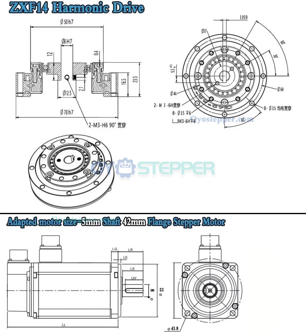 ZXF Series Harmonic Gear Reducer Ratio 120:1 / 160:1 Harmonic Drive Gearbox for Stepper / Servo Motor CNC Robot Arm ZXF Series Harmonic Gear Reducer Ratio 120:1 / 160:1 Harmonic Drive Gearbox for Stepper / Servo Motor CNC Robot Arm