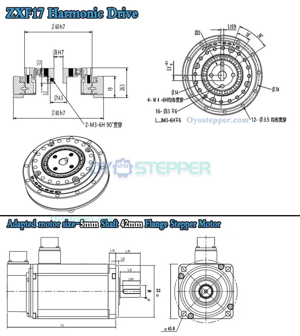 ZXF Series Harmonic Gear Reducer Ratio 120:1 / 160:1 Harmonic Drive Gearbox for Stepper / Servo Motor CNC Robot Arm ZXF Series Harmonic Gear Reducer Ratio 120:1 / 160:1 Harmonic Drive Gearbox for Stepper / Servo Motor CNC Robot Arm