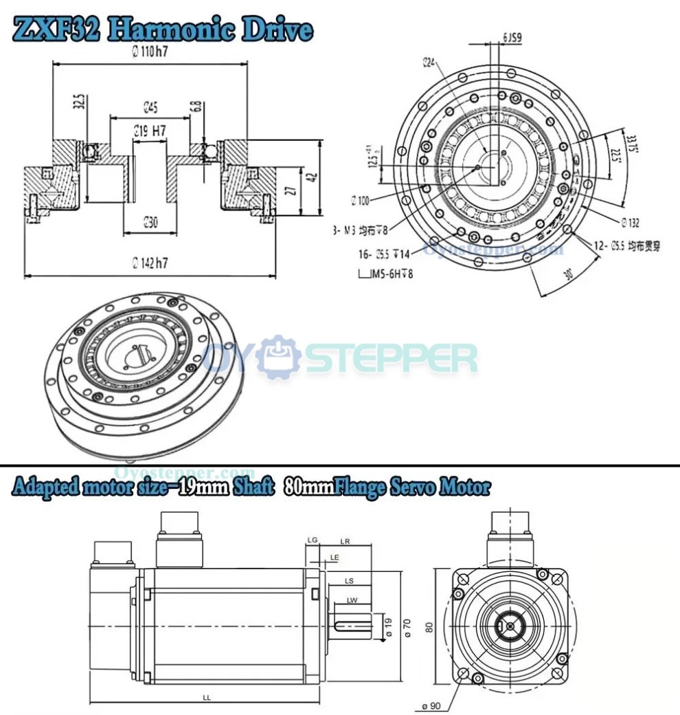 ZXF Series Harmonic Gear Reducer Ratio 120:1 / 160:1 Harmonic Drive Gearbox for Stepper / Servo Motor CNC Robot Arm ZXF Series Harmonic Gear Reducer Ratio 120:1 / 160:1 Harmonic Drive Gearbox for Stepper / Servo Motor CNC Robot Arm