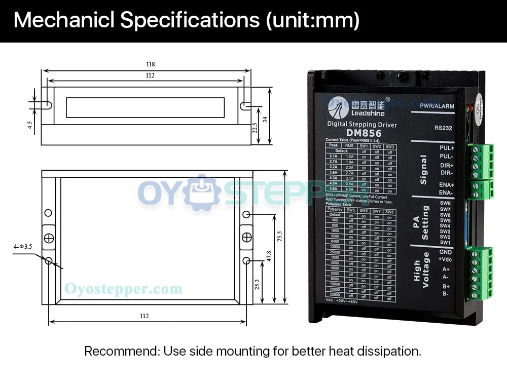 Leadshine DM856 Digital Stepper Driver for NEMA 17, NEMA23, NEMA24, NEMA 34 Stepper Motors