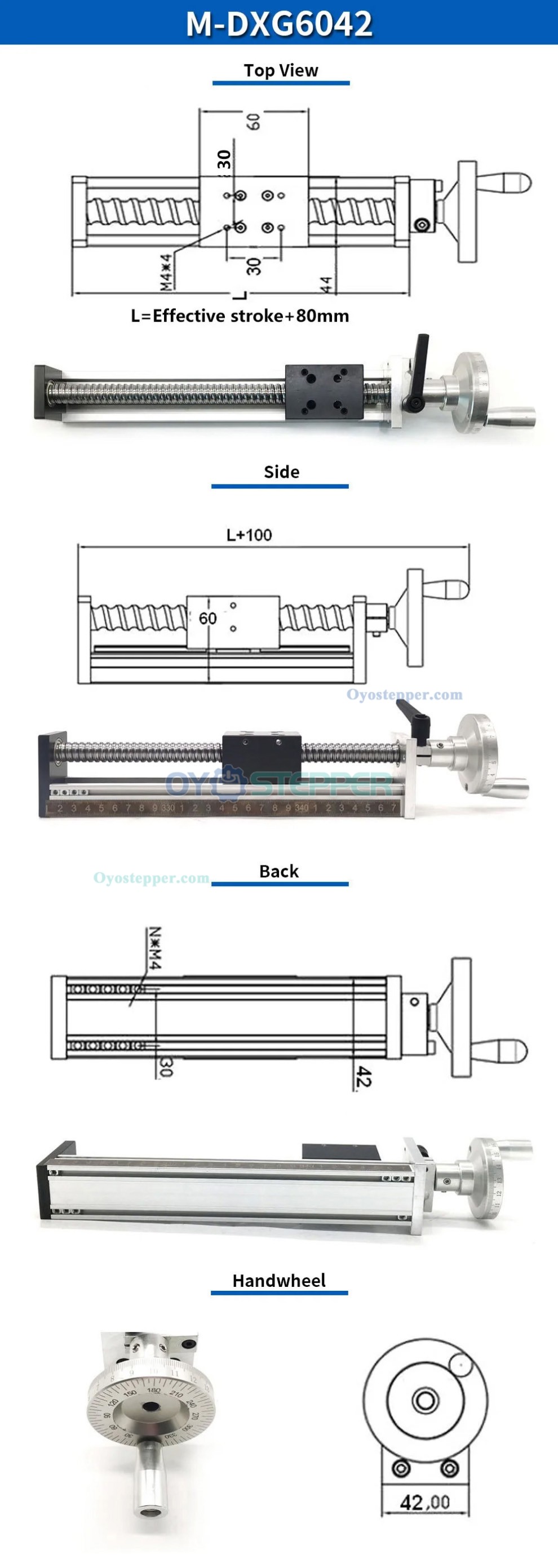 DXG6042 Mini Manual Ballscrew Slide Table CNC Linear Module Handwheel Linear Translation Stage