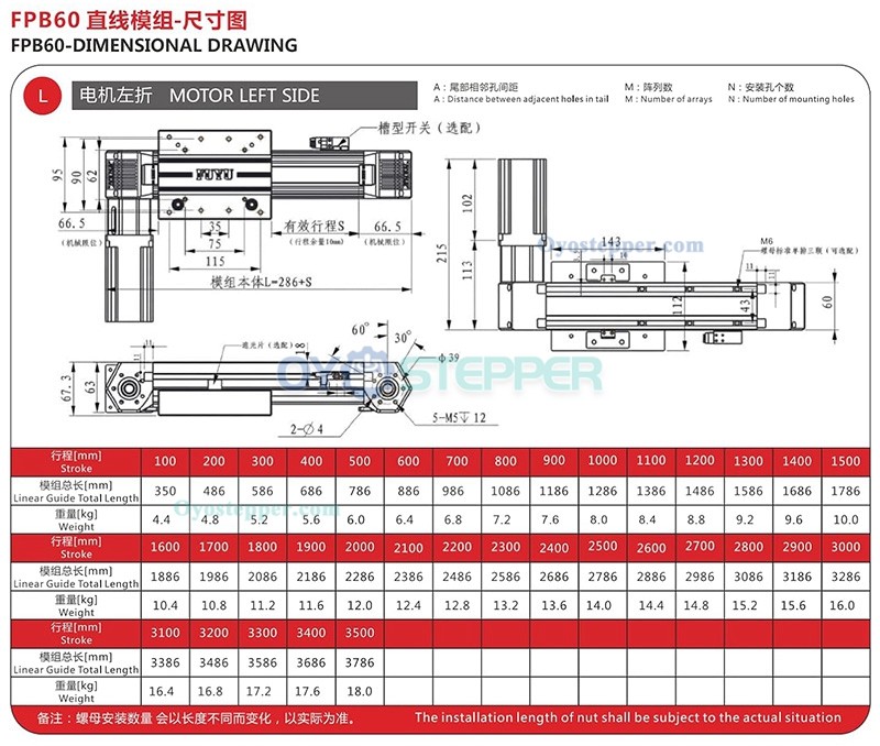 FPB60 Linear Guide Belt Drive Linear Stage Table with Nema 24 Stepper Motor for CNC
