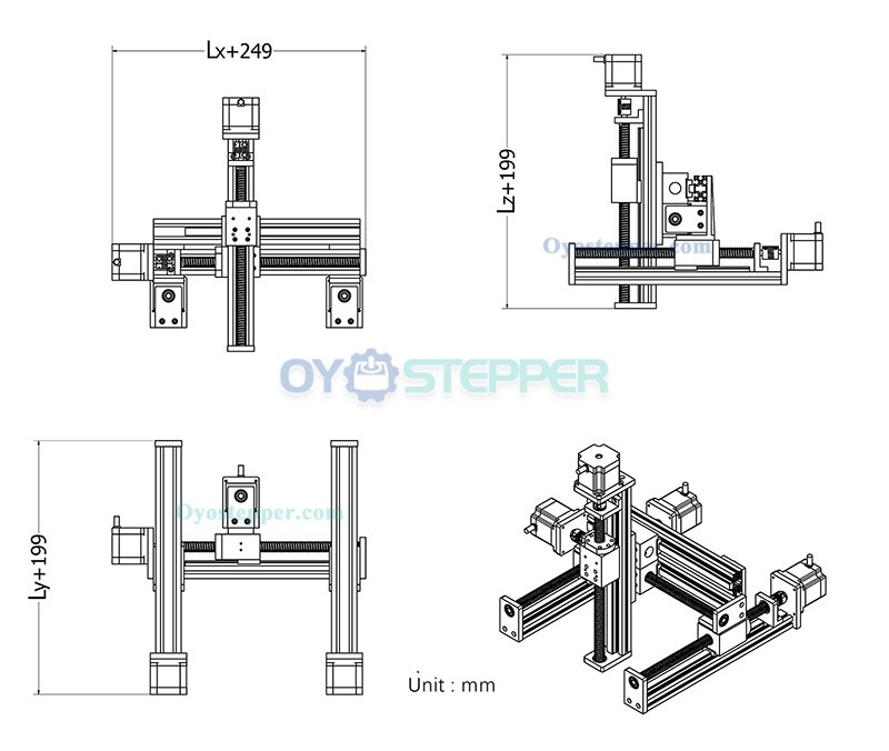Gantry Linear Guide Stage XYZ Slide Table X=100mm,Y=100mm, Z=50mm Stroke Linear Stage Module