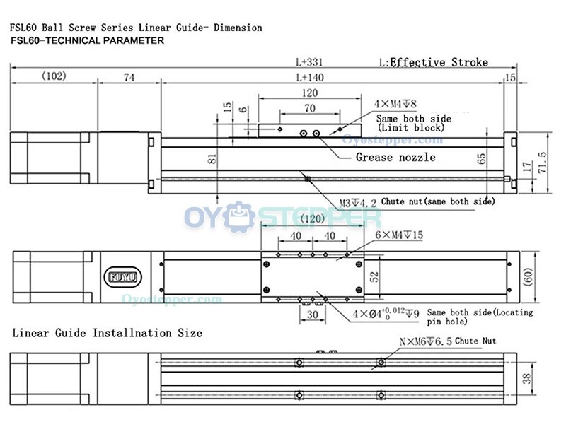 FS60 Ball Screw Linear Rail Guide CNC Slide Stage Actuator Table with Nema 24 Stepper Motor