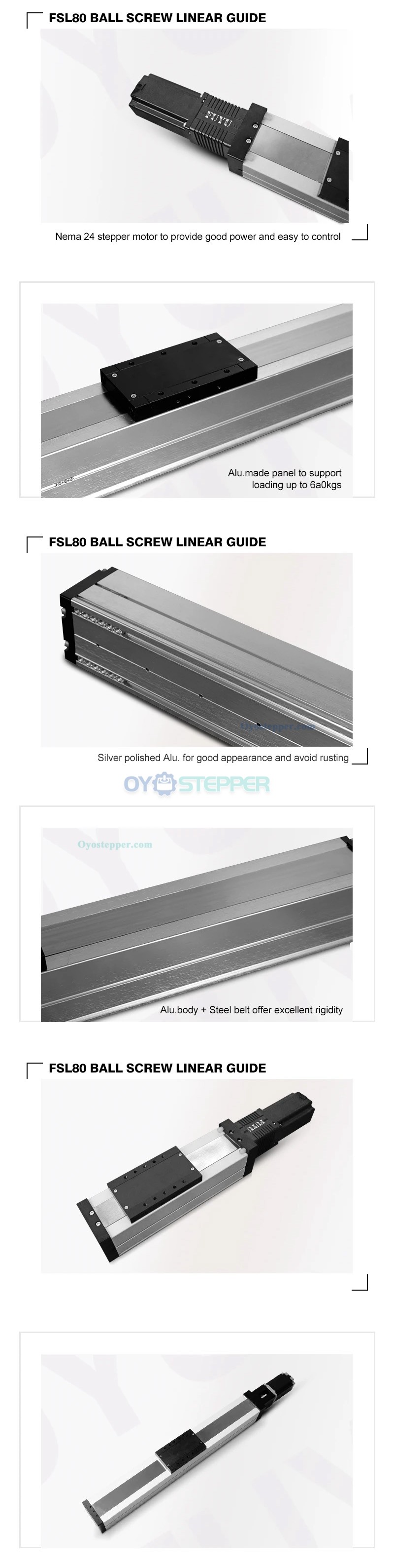 FSL80 Heavy Load Linear Guide Motion Rail Ball Screw Linear Stage Actuator with Nema24 Stepper Motor