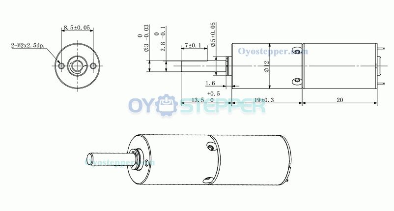 3.7V Micro Coreless Brushed DC Planetary Geared Motor 0.25A 0.12kg.cm 1.5W 12mm