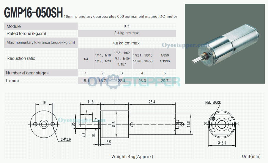 6V 12V Micro Brush Geared DC Motor with Gear Reducer 2.4 kg.cm 12-500 RPM