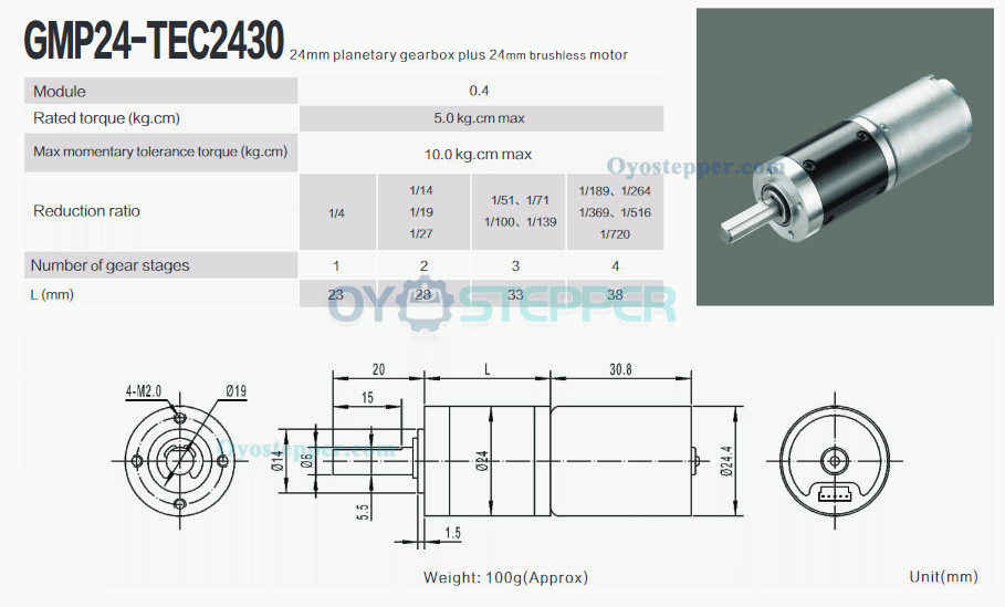 12V 24V BLDC Brushless DC Gear Motor Plantary Gearbox with Speed Controller 5.0kg.cm 24.4mm