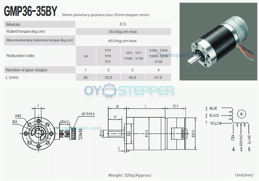 12V Stepper Gear Motor with Planetary Gearbox Gear Reduction 4 Phase Low Speed DC Motor