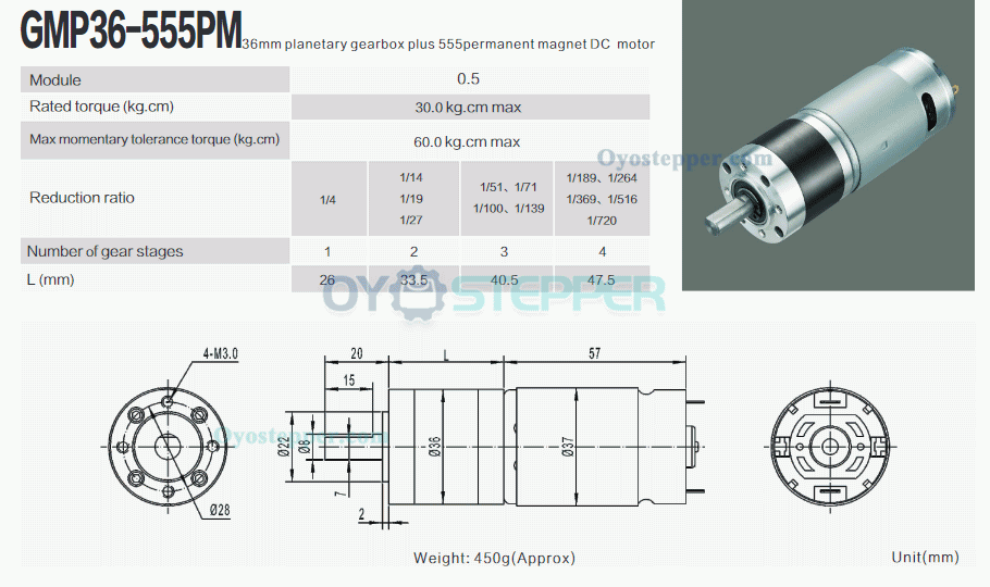 12V 24V High Torque DC Planetary Gear Motor 60kg.cm 36*93mm 8mm Shaft