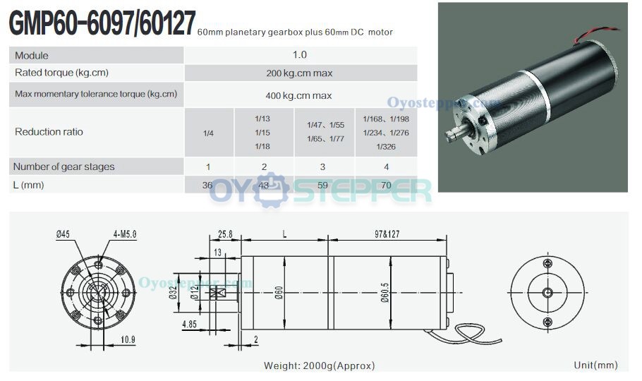 2Pcs 24V High Torque Brushed DC Geared Motor with Planetary Gearbox 10kg.cm