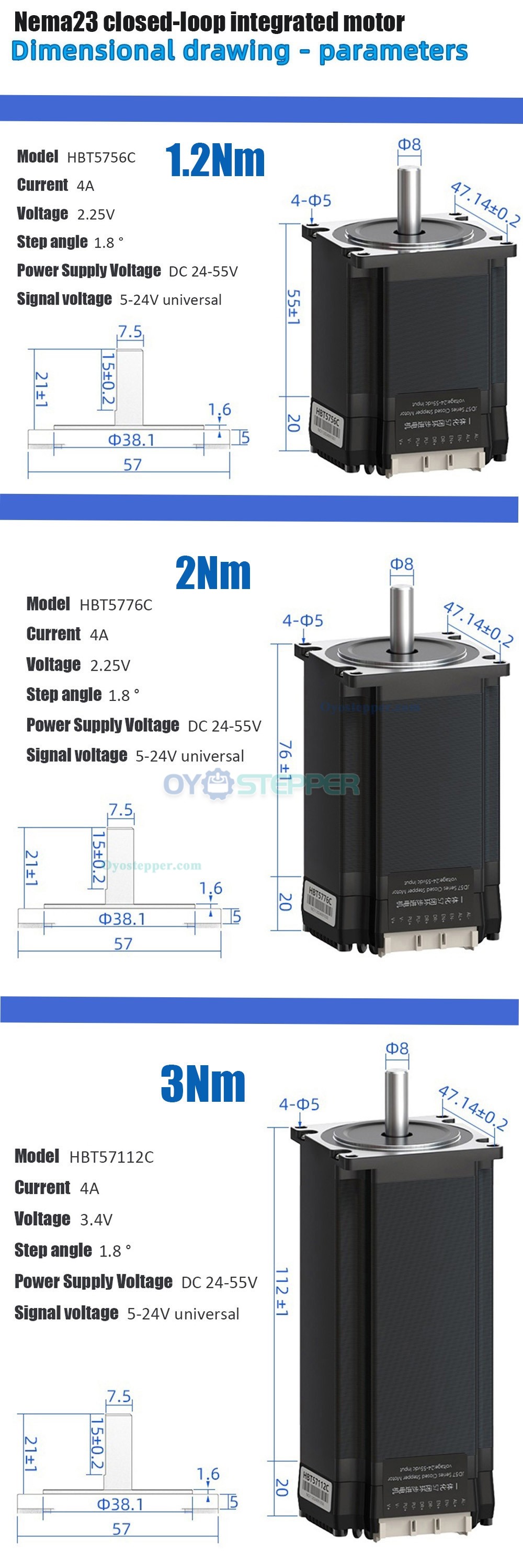HBT57 Series Nema 23 Closed-loop Integrated Servo Stepper Motor 1.2N.m,2N.m,3N.m with Drive 1000 Line Encoder HBT57 Series Nema 23 Closed-loop Integrated Servo Stepper Motor 1.2N.m,2N.m,3N.m with Drive 1000 Line Encoder