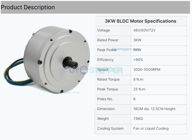 3KW 48V/ 72V Brushless DC Motor BLDC Motor for Electric Car, Motorcycle & Mountain Bike