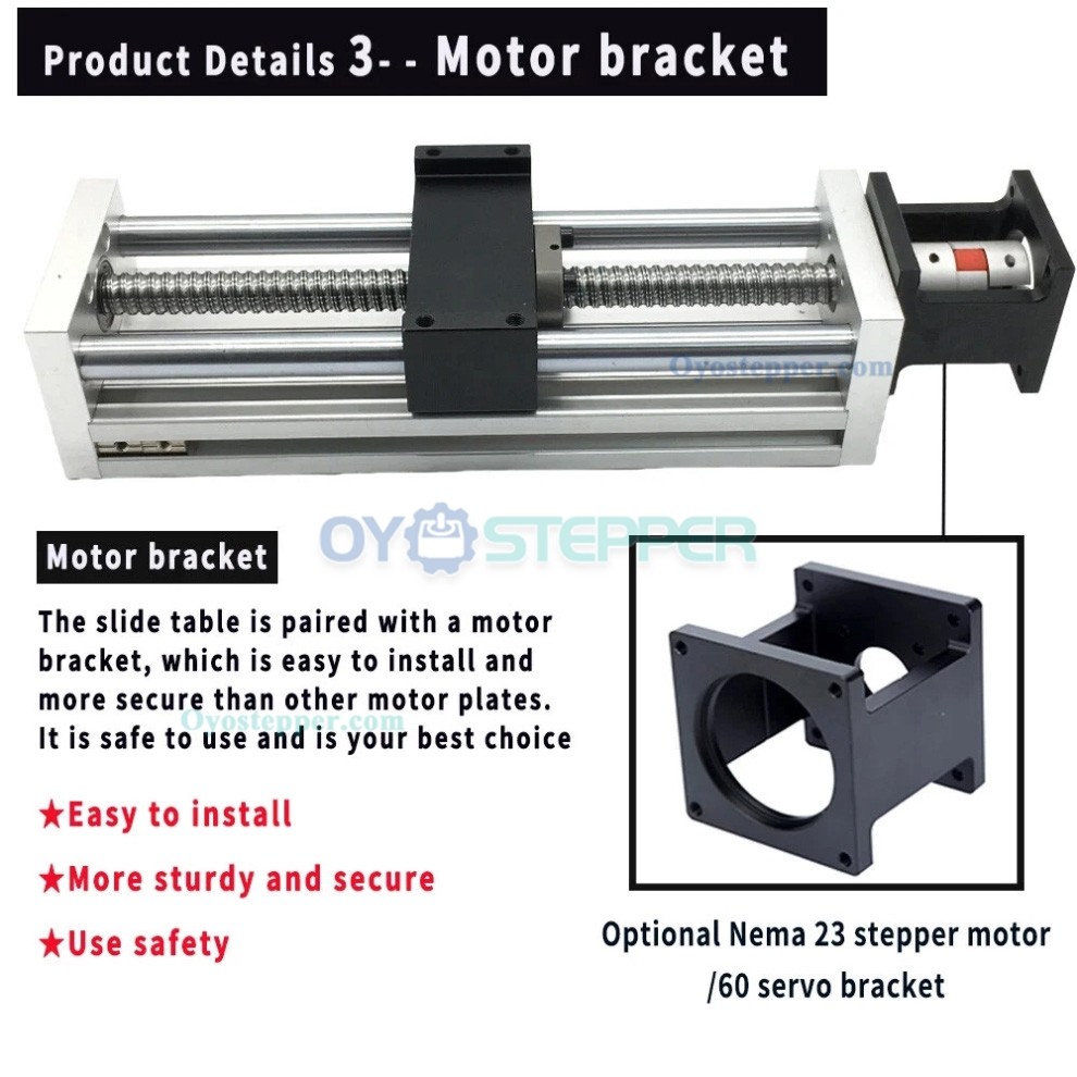 Linear Motion Guide CNC Sliding Table Linear Table Slide Fit NEMA 23 Stepper Motor/ 60mm Servo Motor