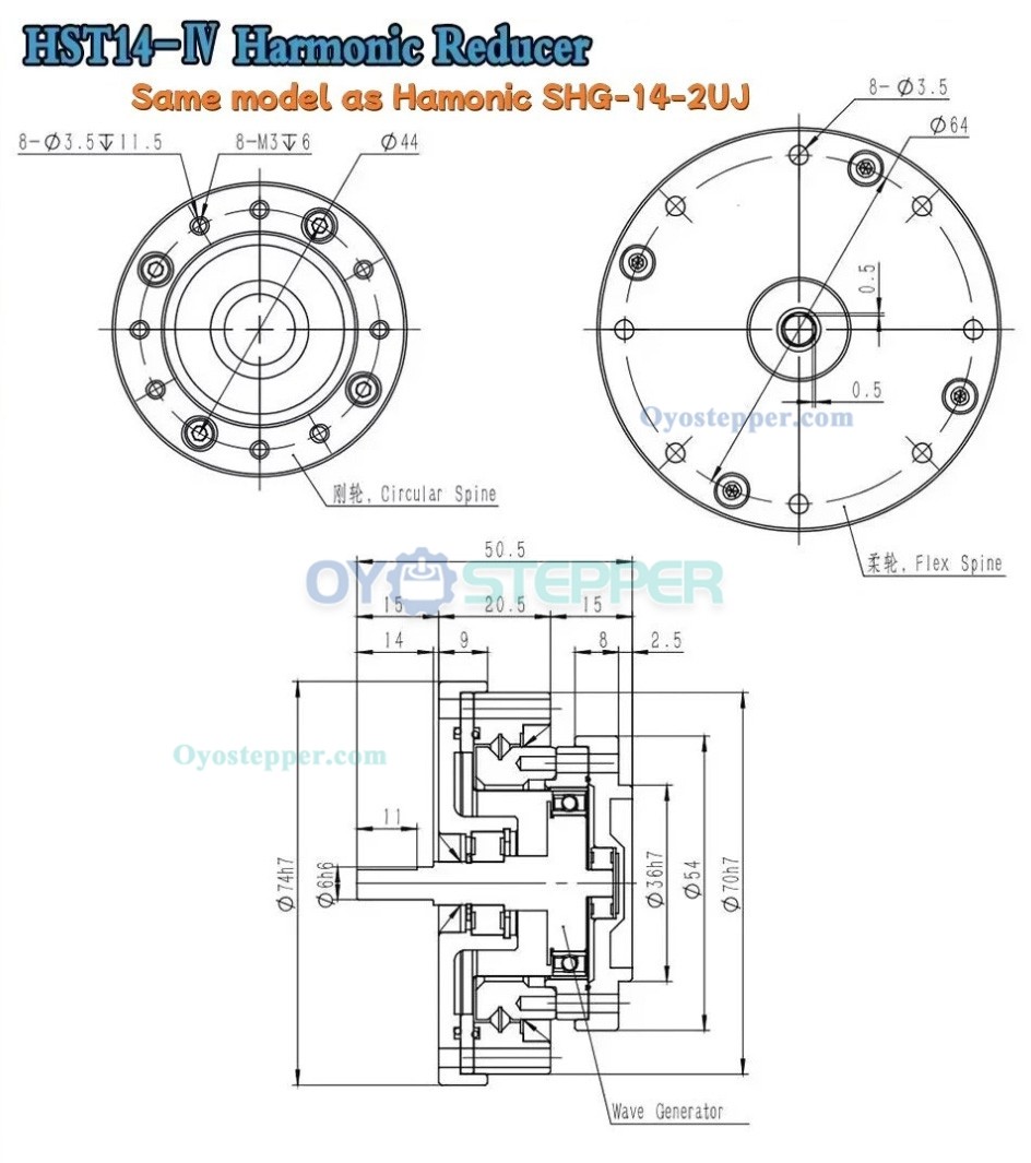 HST Series Harmonic Drive Gearbox Ratio 50:1-160:1 Gear Speed Reducer 20 Arc-sec for Industrial Robot Arm HST Series Harmonic Drive Gearbox Ratio 50:1-160:1 Gear Speed Reducer 20 Arc-sec for Industrial Robot Arm