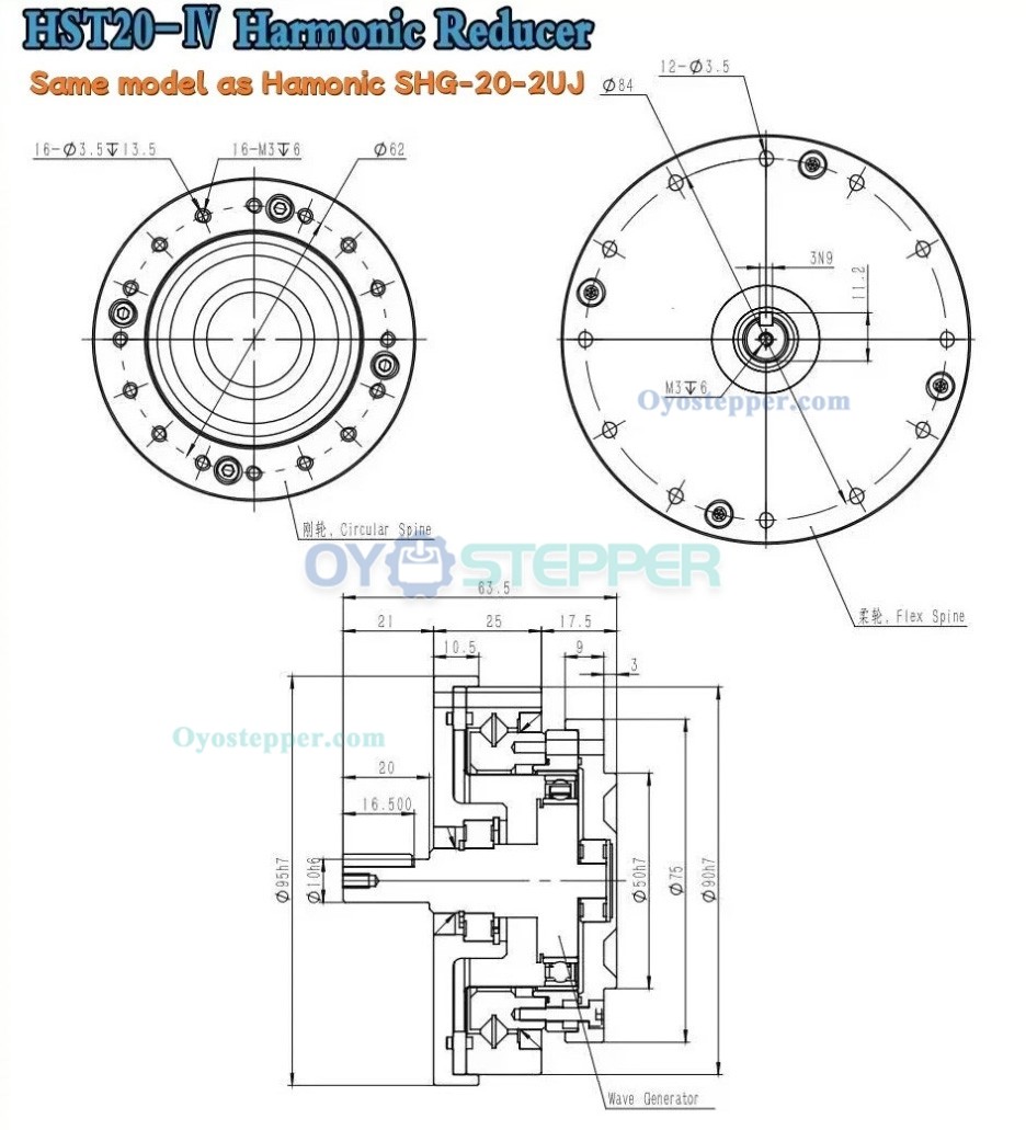 HST Series Harmonic Drive Gearbox Ratio 50:1-160:1 Gear Speed Reducer 20 Arc-sec for Industrial Robot Arm HST Series Harmonic Drive Gearbox Ratio 50:1-160:1 Gear Speed Reducer 20 Arc-sec for Industrial Robot Arm