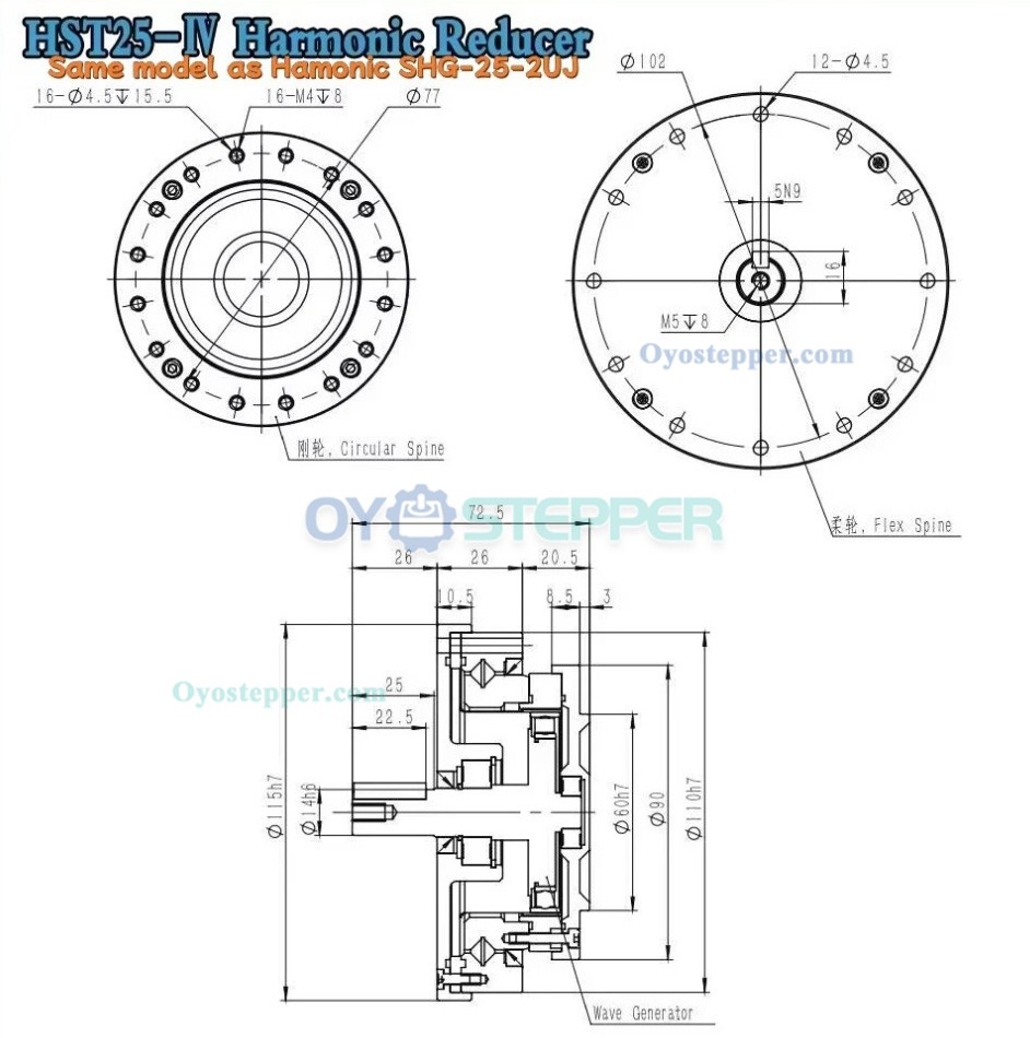 HST Series Harmonic Drive Gearbox Ratio 50:1-160:1 Gear Speed Reducer 20 Arc-sec for Industrial Robot Arm HST Series Harmonic Drive Gearbox Ratio 50:1-160:1 Gear Speed Reducer 20 Arc-sec for Industrial Robot Arm