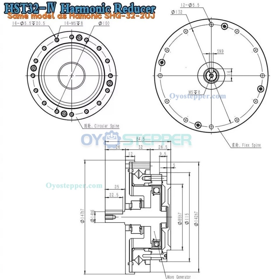 HST Series Harmonic Drive Gearbox Ratio 50:1-160:1 Gear Speed Reducer 20 Arc-sec for Industrial Robot Arm HST Series Harmonic Drive Gearbox Ratio 50:1-160:1 Gear Speed Reducer 20 Arc-sec for Industrial Robot Arm