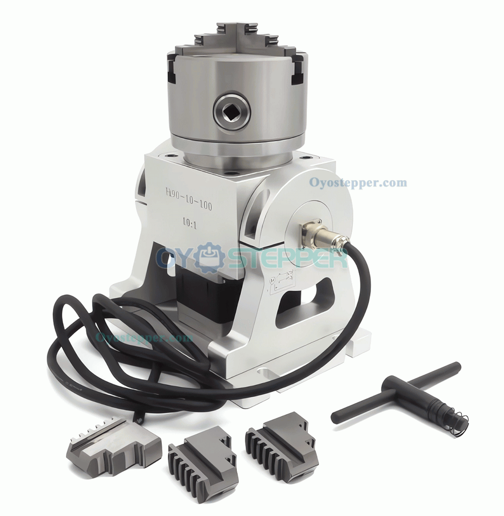 4th Axis 10:1 CNC Rotary Indexing Head with 100mm Chuck and 3 Jaw Chuck with Nema34 Stepper Motor