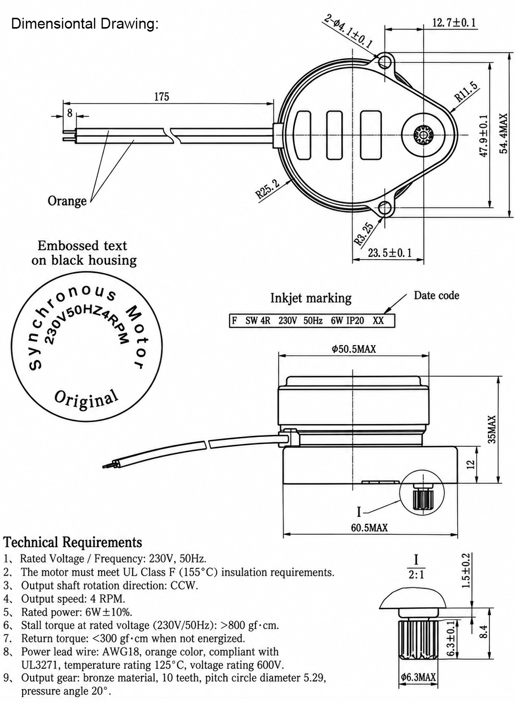 Oudeka IP-QC01 AC Synchronous Gear Motor 230V AC 50Hz 6W 4RPM CCW Rotation IP20