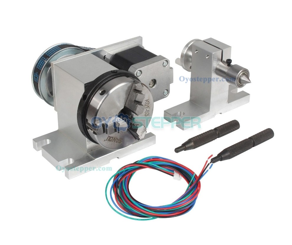 K11-65mm CNC Router 4th Axis Rotary Table with Stepper Motor, 3-Jaw Chuck & Tailstock
