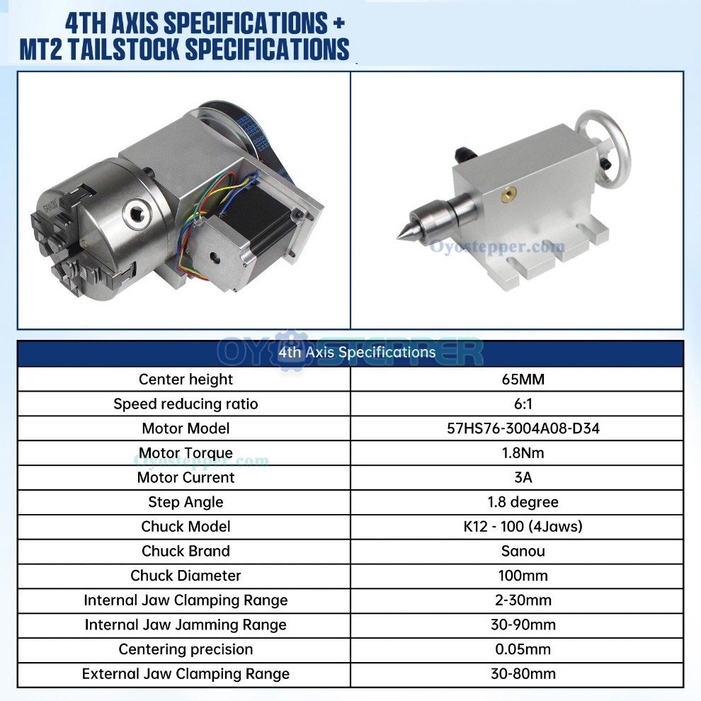 CNC Engraving Machine Rotary 4th Axis 100mm 4jaw lathe chuck 6:1 Tailstock with Stepper Motor Kit CNC Engraving Machine Rotary 4th Axis 100mm 4jaw lathe chuck 6:1 Tailstock with Stepper Motor Kit